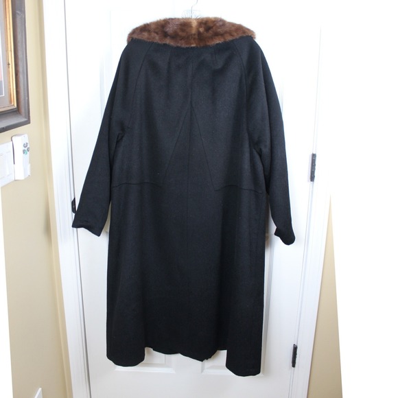 Carol Brent Vintage Black Wool Swing Coat Fur Collar Union Made Womens Large - Picture 8 of 8